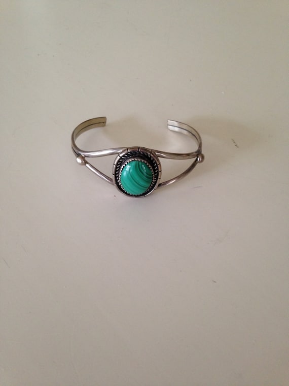 Signed sterling malachite cuff bracelet