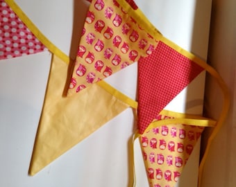 Kids party pendant banner in pink yellow flags