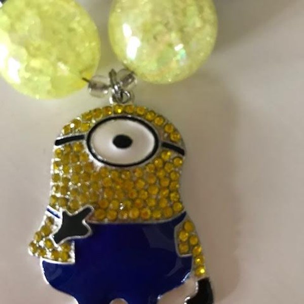 Minion type yellow, blue and white sparkly bubble gum little girl necklace