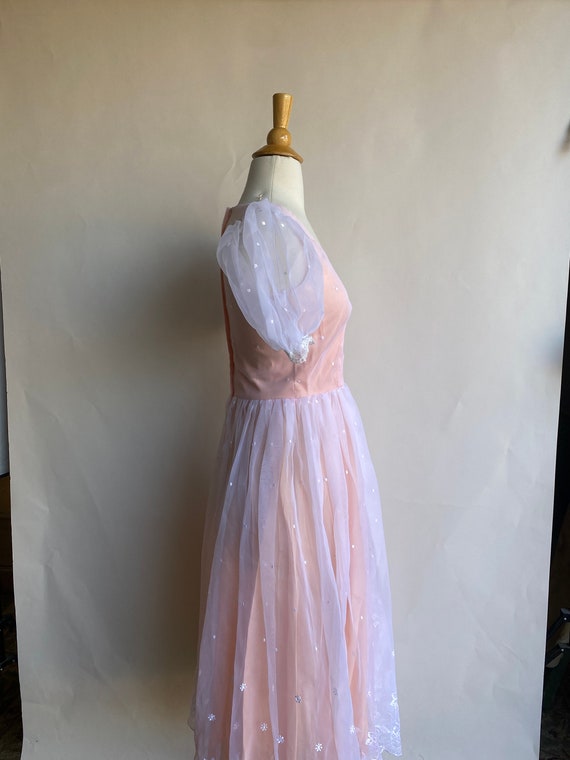 Vintage 1980's Dress, Baby Pink Puff Sleeve Empir… - image 9