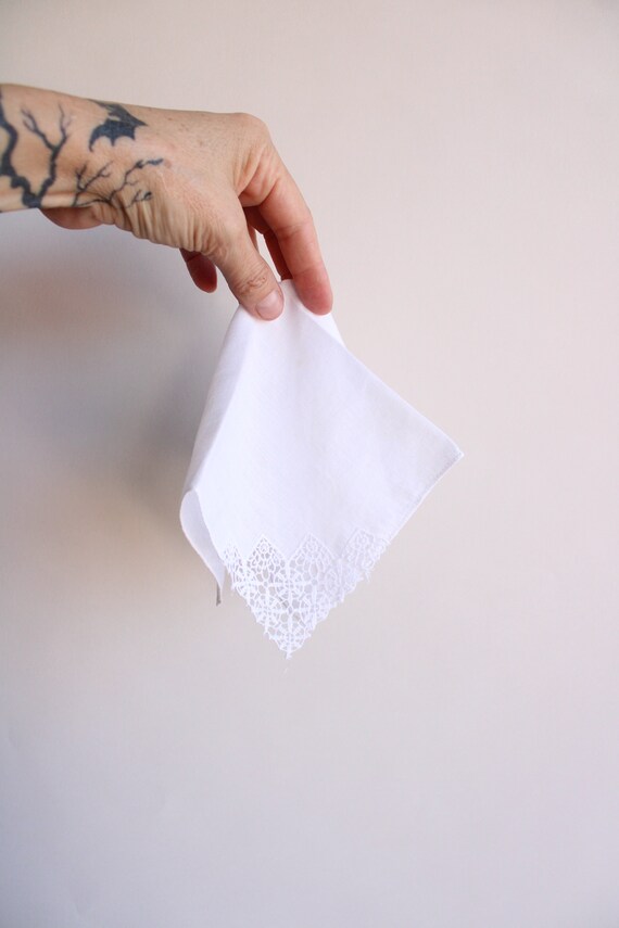 Vintage 1940s 1950s Handkerchief, White Lace Corn… - image 8