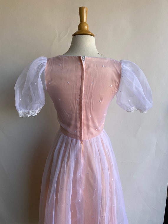 Vintage 1980's Dress, Baby Pink Puff Sleeve Empir… - image 7