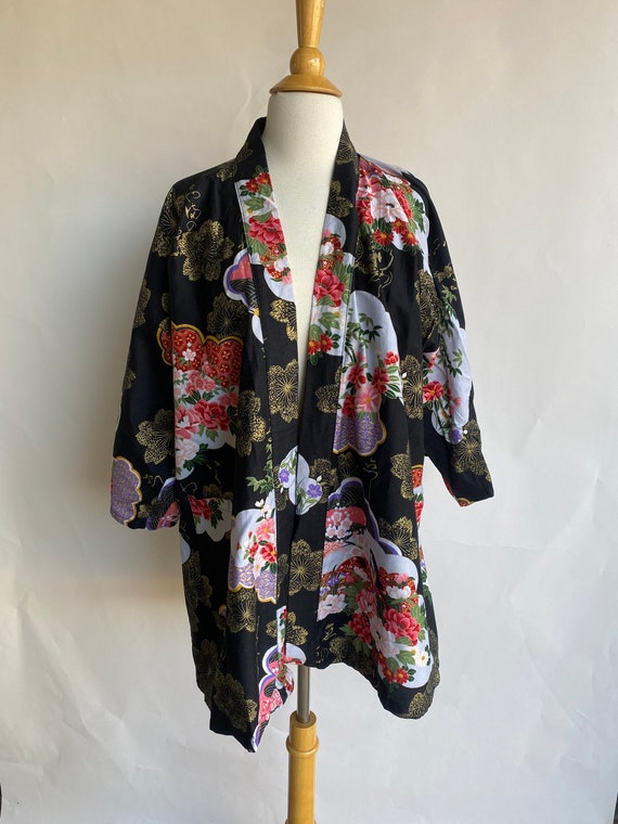 Vintage 1960's Shirt, Floral Long Sleeve Kimono T… - image 2