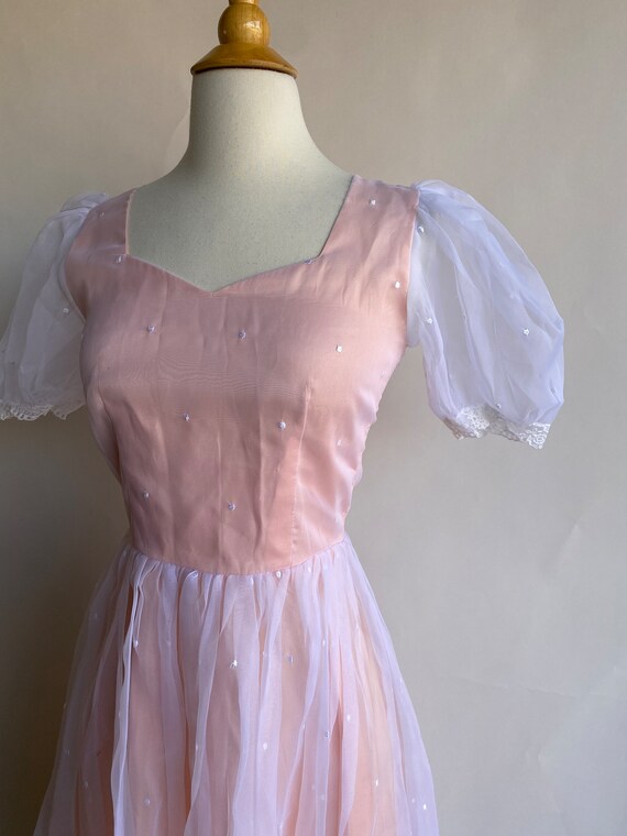 Vintage 1980's Dress, Baby Pink Puff Sleeve Empir… - image 3