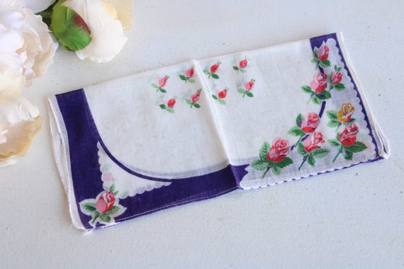 Vintage Handkerchief, Cotton Floral Print, Blue P… - image 5