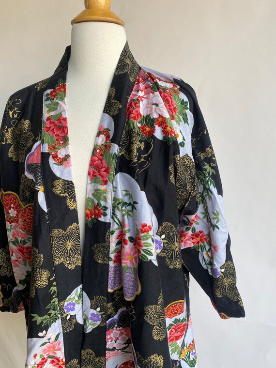 Vintage 1960's Shirt, Floral Long Sleeve Kimono T… - image 3