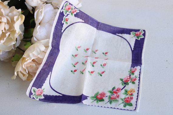 Vintage Handkerchief, Cotton Floral Print, Blue P… - image 1