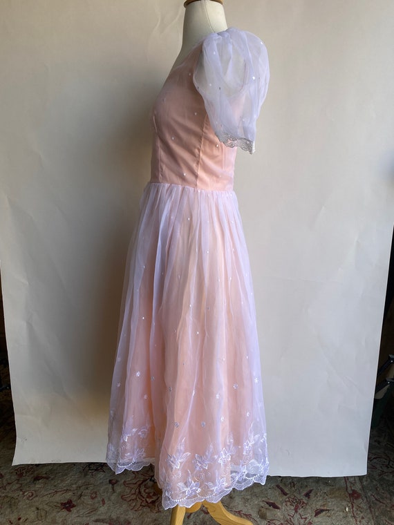 Vintage 1980's Dress, Baby Pink Puff Sleeve Empir… - image 6