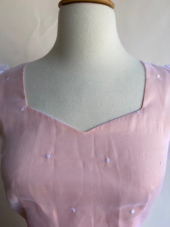 Vintage 1980's Dress, Baby Pink Puff Sleeve Empir… - image 4