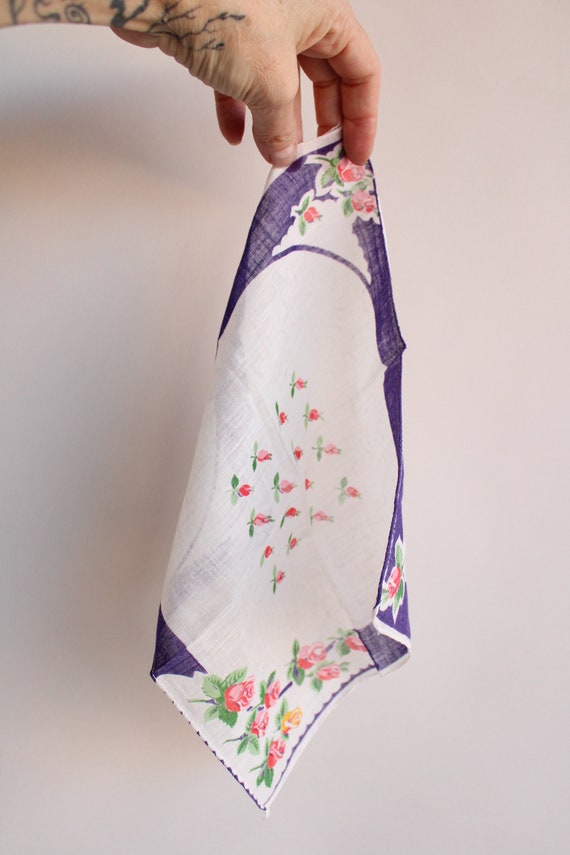 Vintage Handkerchief, Cotton Floral Print, Blue P… - image 10