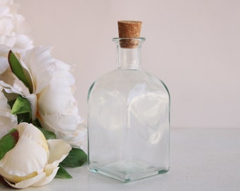 Vintage 1990s Glass Bottle With Cork / 8 Oz Recycled Spanish Glass