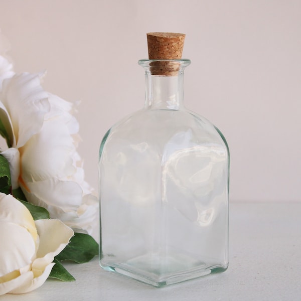 Vintage 1990s Glass Bottle With Cork / 8 Oz Recycled Spanish Glass