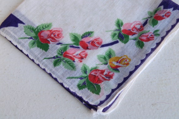 Vintage Handkerchief, Cotton Floral Print, Blue P… - image 3