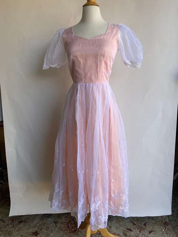 Vintage 1980's Dress, Baby Pink Puff Sleeve Empir… - image 2