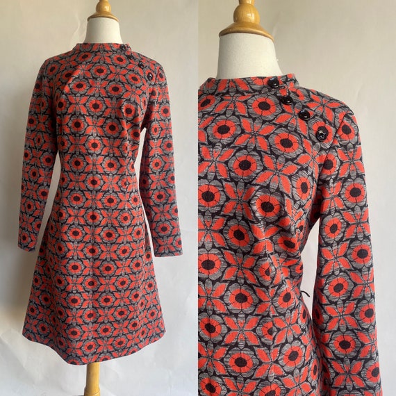 Vintage 1960's Dress, D' Allaird's Gray & Red Flo… - image 1