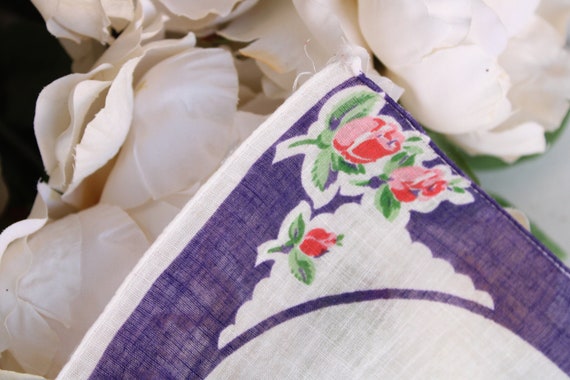 Vintage Handkerchief, Cotton Floral Print, Blue P… - image 7