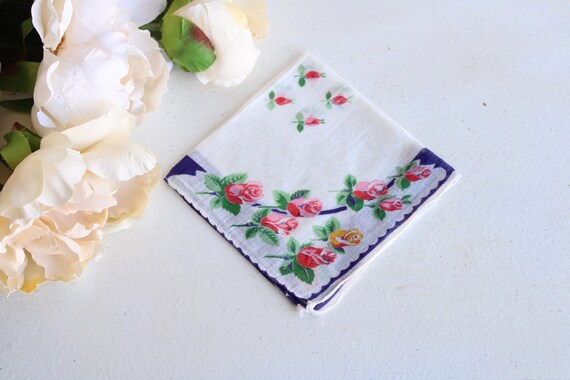 Vintage Handkerchief, Cotton Floral Print, Blue P… - image 2