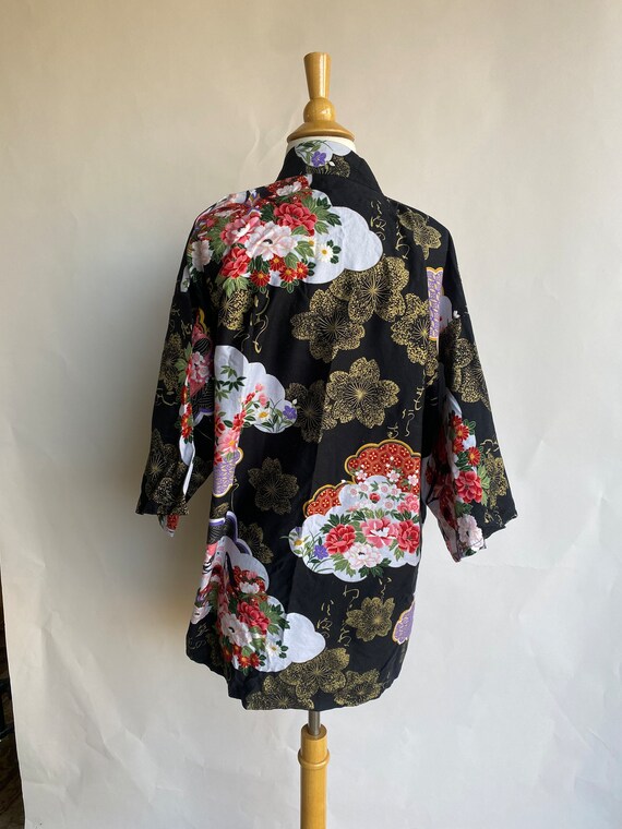 Vintage 1960's Shirt, Floral Long Sleeve Kimono T… - image 7