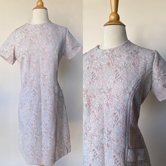 Vintage 1960's Dress with Pockets, Pink & Blue Fr… - image 1