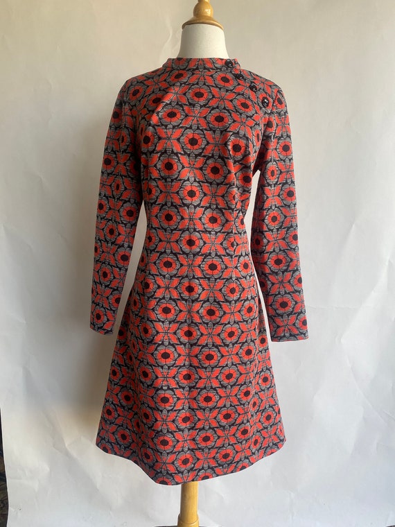 Vintage 1960's Dress, D' Allaird's Gray & Red Flo… - image 2