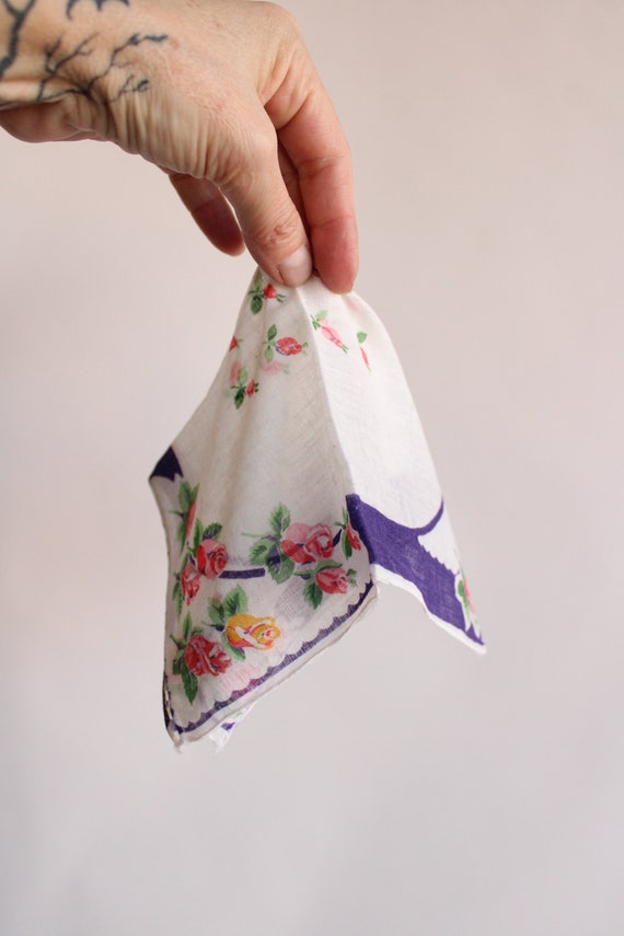 Vintage Handkerchief, Cotton Floral Print, Blue P… - image 9