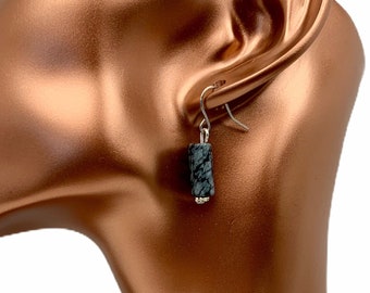 Snowflake Obsidian Earrings, Leverback Earrings, French Hook Earrings 03YS00197