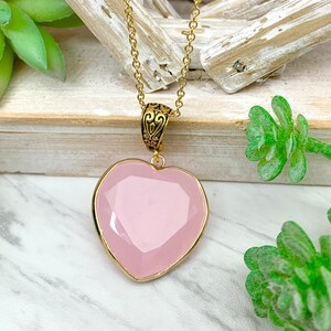 Faceted Rose Quartz Necklace, Heart Necklace, Rose Necklace, 03YS0024