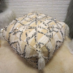 Moroccan Vintage Pouf, Bohemian Floor Pillow, Berber Ottoman Pouf 03YS00511 image 2