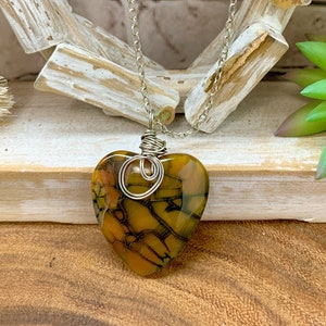 Dragon Vein Heart Necklace: Silver Wire Wrapped Pendant, Stainless Steel Chain