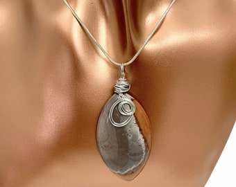 Polychrome Jasper Necklace, Wire Wrapped Necklace, Jasper Pendant, Marquise Necklace 03YS00869