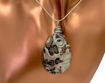 Scenic Dendritic Jasper Pendant: Silver Wire Wrapped Necklace