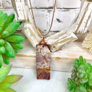 Wire Wrapped Picasso Jasper Pendant: Rose Gold Chain Necklace