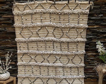 Vintage Handira Hochzeit Decke, Marokkanischer handgefertigter Luxusüberwurf, Berber Teppich Pailletten 03YS00290
