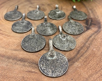 Large Handcrafted Moroccan Coins, Tribal Pendants, African Charms DIY -NEW PRICE-