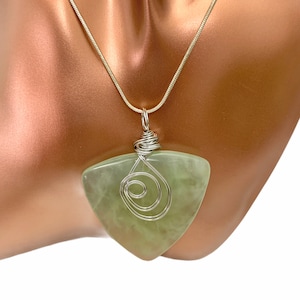 New Jade Necklace, Wire Wrapped Necklace, Green Jade Necklace, Gemstone Pendant, Silver Necklace, 03YS00264