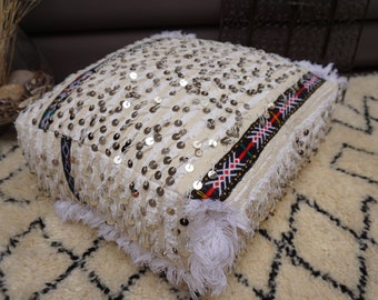 Handira Pouf, Handmade Floor Pillow, Berber Ottoman Pouf Moroccan 03YL0409