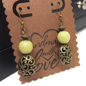 Handmade Bronze Moroccan Earrings: Lemon Jade Berber Jewelry