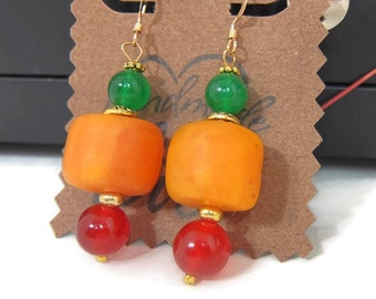 Moroccan Earrings, Amber Earrings, Emerald Earrings, Ruby Earrings, 14K Gold Filled Earrings 03YL0157