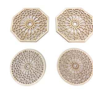 4 Mixed Moroccan Tile Design Laser Cut Unfinished Wood Shapes Craft DIY Decorative Coaster 03YL0252