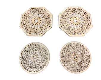 4 Mixed Moroccan Tile Design Laser Cut Unfinished Wood Shapes Craft DIY Decorative Coaster 03YL0252