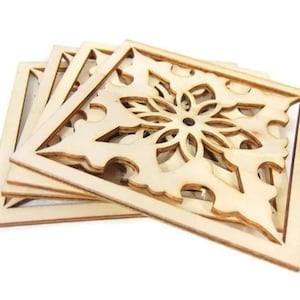 4 Moroccan Tile Design Laser Cut Unfinished Wood Shapes Craft DIY Decorative Coasters 10cm 03YL0115