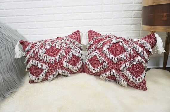 50 Year Old Set Of 2 Vintage Bohemian Embroidery Pillow Tassel Etsy