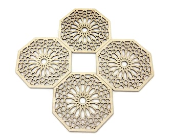 4 Moroccan Tile Design Laser Cut Unfinished Wood Shapes Craft DIY Decorative Coasters 10cm SL41