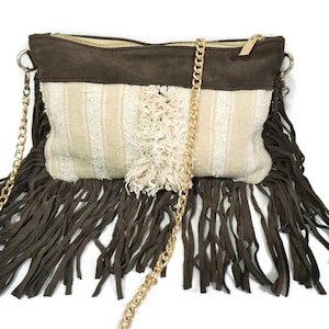 Handira Throw Bag, Moroccan Rug Bag, Leather Purse, Fringe Shoulder Bag, Ethnic Bag 03YS00125