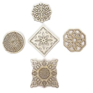 5 Mixed Moroccan Tile Design Laser Cut Unfinished Wood Shapes Craft DIY Decorative Coaster 03YL0243