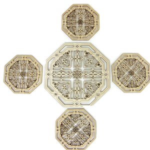 5 Mixed Moroccan Tile Design Laser Cut Unfinished Wood Shapes Craft DIY Decorative Coaster 03YL0271