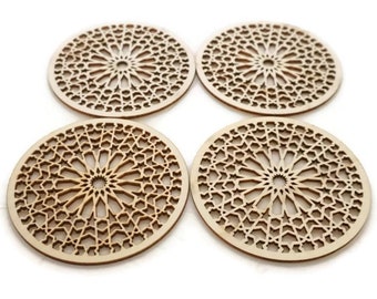 4 Moroccan Tile Design Laser Cut Unfinished Wood Shapes Craft DIY Decorative Coasters 12cm 03YL0306