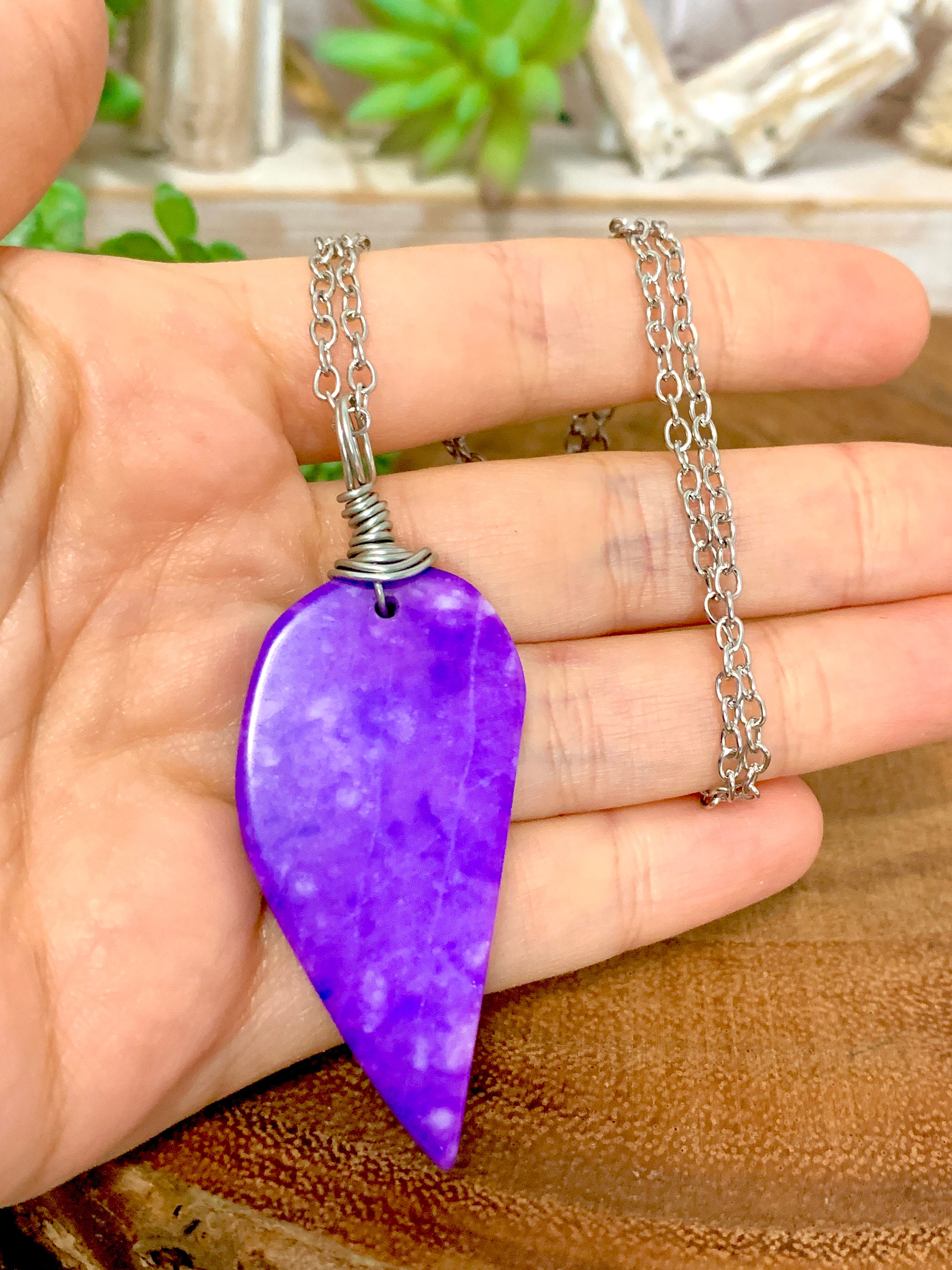 Malay Jade Necklace Leaf Necklace Purple Necklace Wire Etsy UK