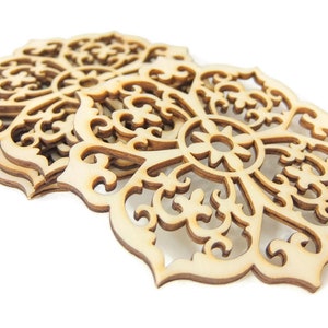 4 Moroccan Tile Design Laser Cut Unfinished Wood Shapes Craft DIY Decorative Coasters 10cm 03YL0116