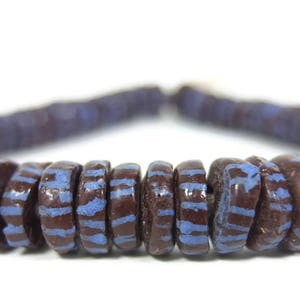 African Krobo Glass Trade Beads: Brown & Blue Striped